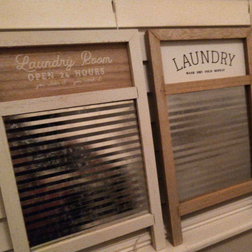Set of Laundry "washboard" signs - wash dry fold repeat - Laundry Open 24 hours
